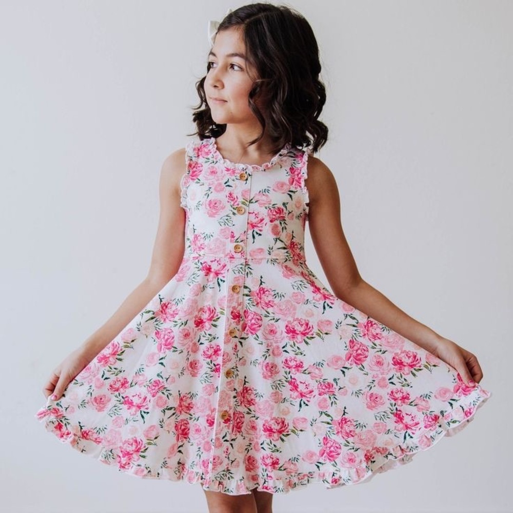 NWT Sweet Honey Ruffle Trim Dress Wild Roses 18M